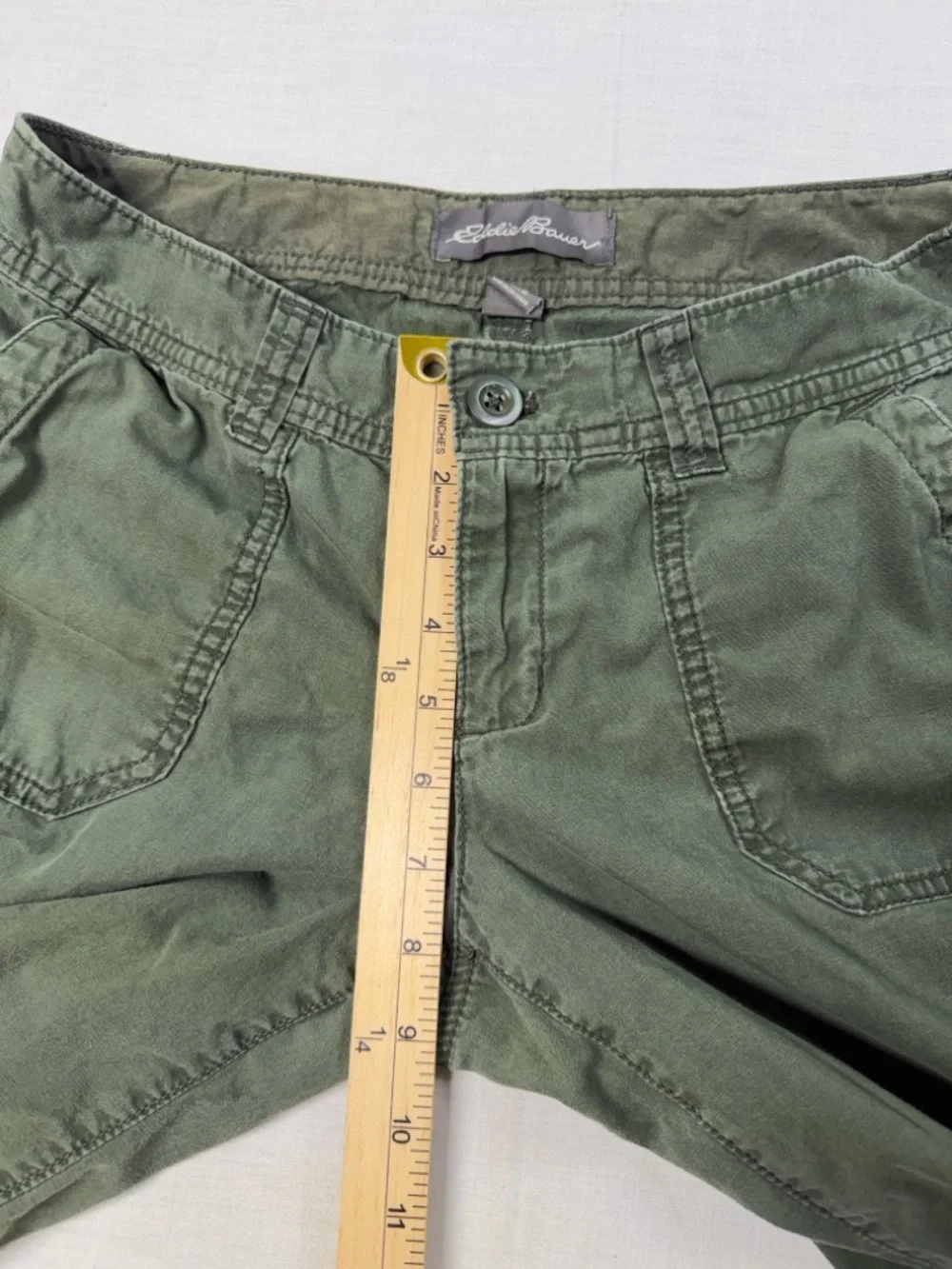 Eddie Bauer: Adjustable Length Shorts, Army Green 100% Cotton, Women’s Size: 2 - Picture 8 of 9